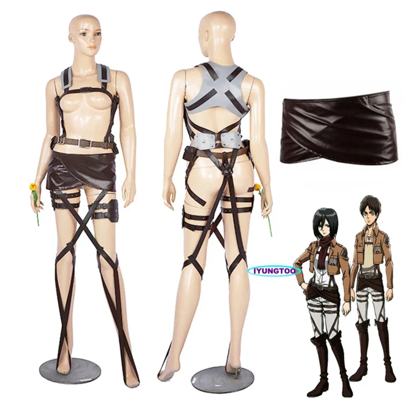 Anime Attack on Titan Cosplay Shingeki no Kyojin Recon Corps Harness Belts Leather Skirt Hookshot Adjustable Belt Costume Outfit