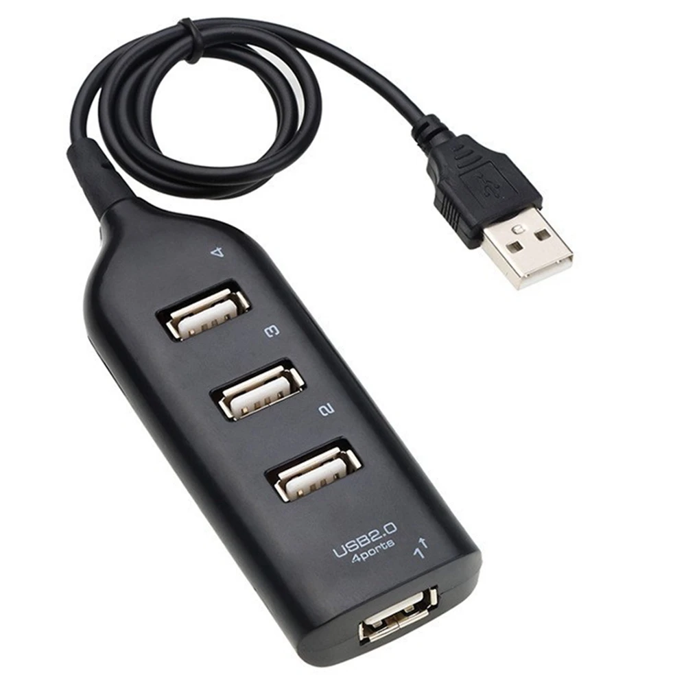 USB Hub 2.0 Multi-USB High Speed Hub Splitter 4-Port USB Hub Adapter for Laptop Receiver Computer Accessories Black