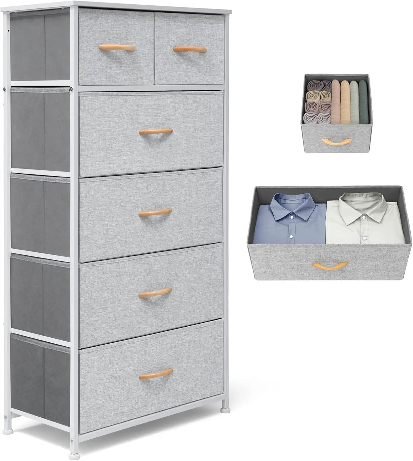 

Fabric Dresser for Bedroom, Tall Skinny Dresser with 6 Drawers, Storage Organizer Tower, Steel Frame Wooden Top for Closet, L