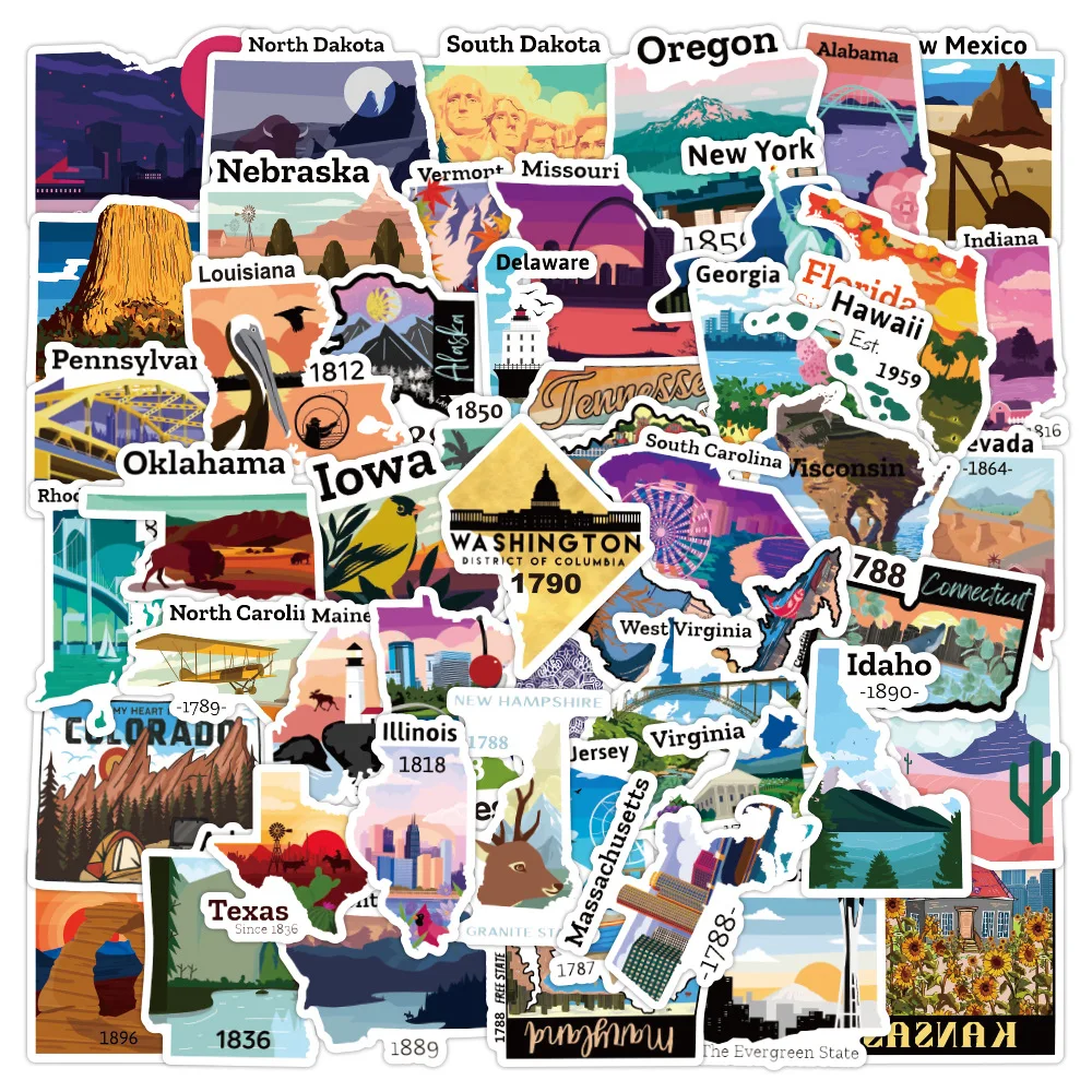 

10/50PCS USA City Map Stickers Landscape DIY Decorative Laptop Luggage Skateboard Waterproof Stickers Kids Toy