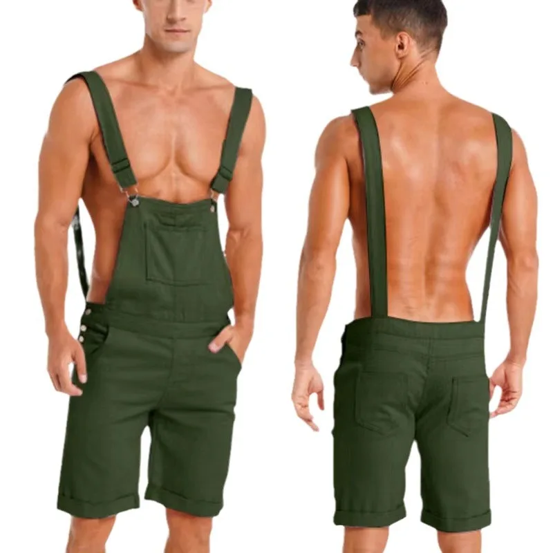 KIDWHXR Men Cargo Shorts Summer Vintage Loose Sport Casual Overalls Jumpsuit Male Streetwear Solid Man Knee Length Shorts