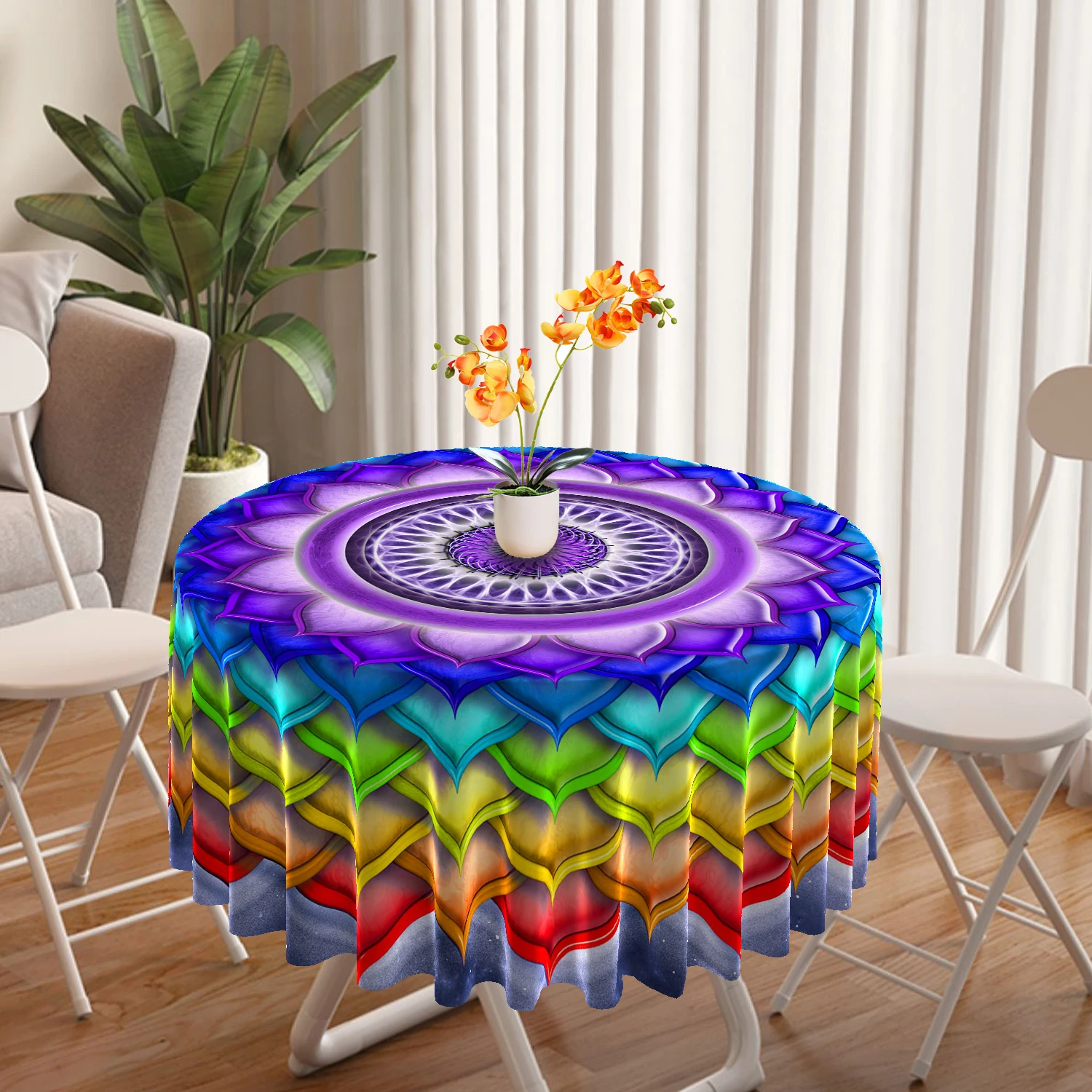 1 Piece of Colorful Vortex Circular Tablecloth with Waterproof Colorful Technology Pattern Dining Table Cover 63 inch