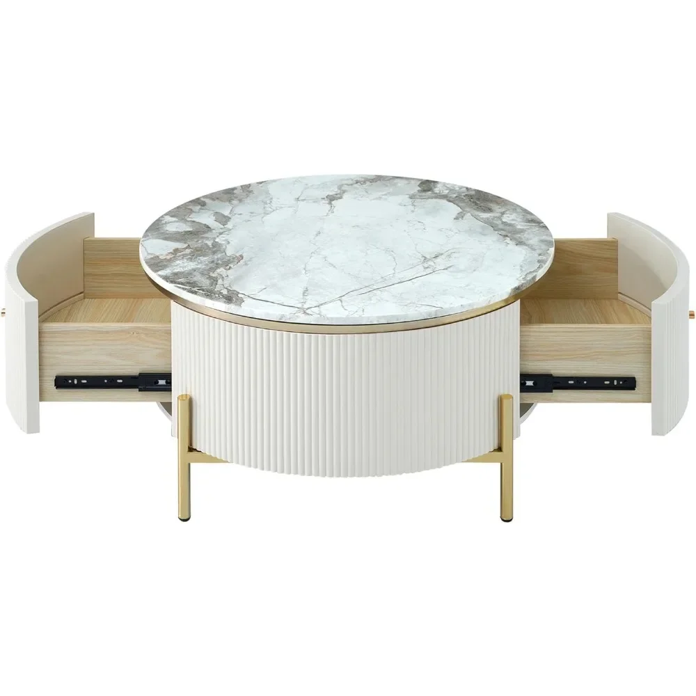 31.5 Modern Round Coffee Table with 2 Large Drawers Storage Accent