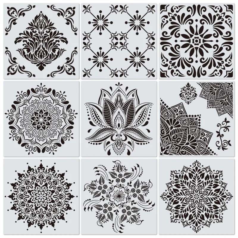 30.5*30.5cm Mandala Stencil DIY Layering Wall Scrapbook Journal Stamp Album Decoration Painting Template Reusable 9 Sheets/set