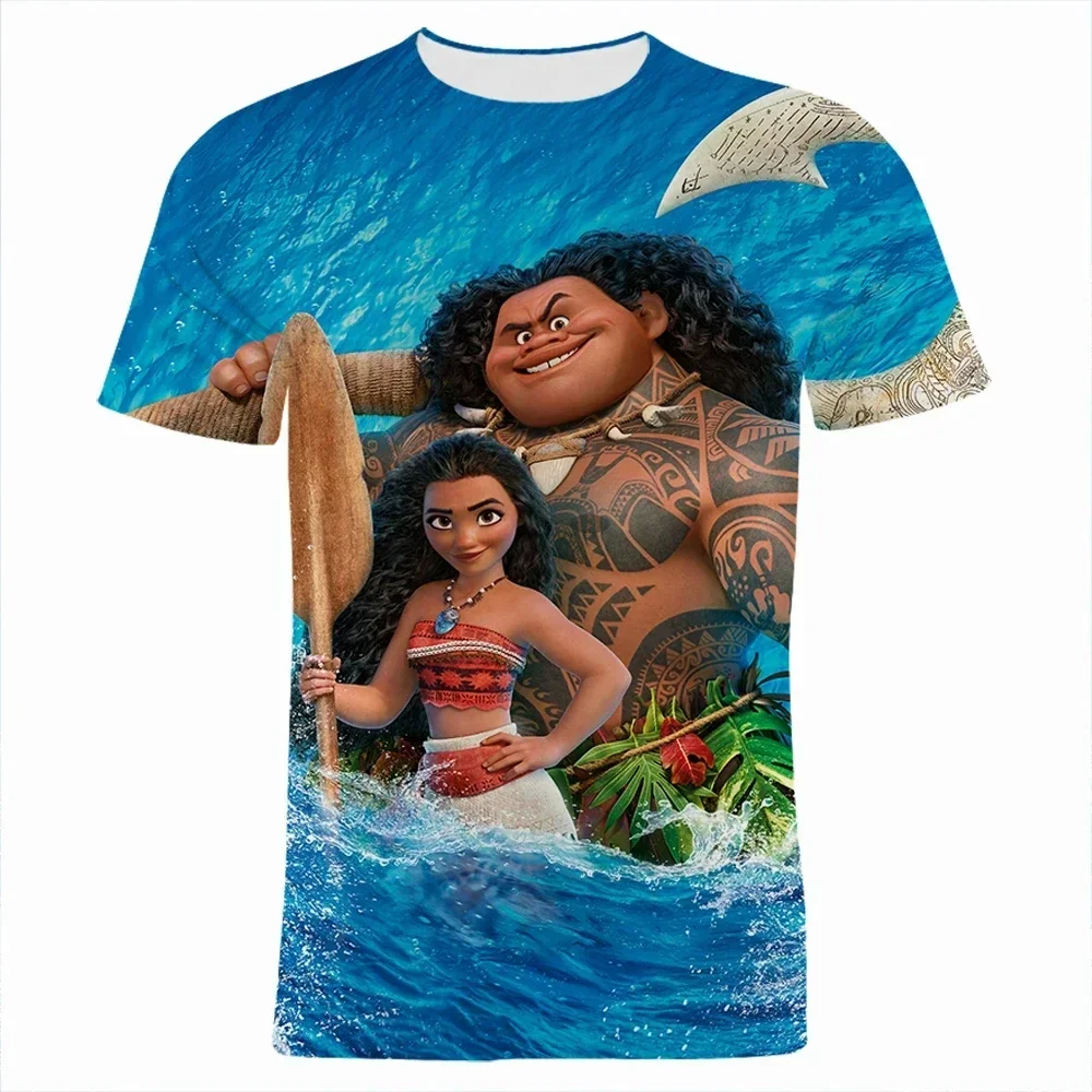 Moana Men's T-shirt Maui Disney Boys and Girls T-shirt 3D Printing New Short Sleeve MINISO Men's T-shirt Fashion Men's Clothing