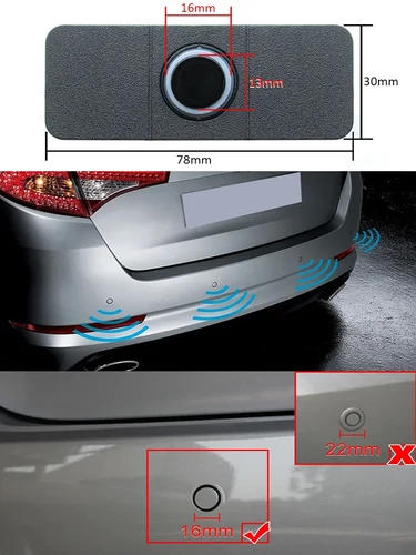 Imagen 2 del producto Kit de sensores de aparcamiento para coche, asistente de parque, tronics, 4 sensores planos negros/plateados/blancos de 13mm, sonido de Radar inverso, zumbador, sonido de alarma