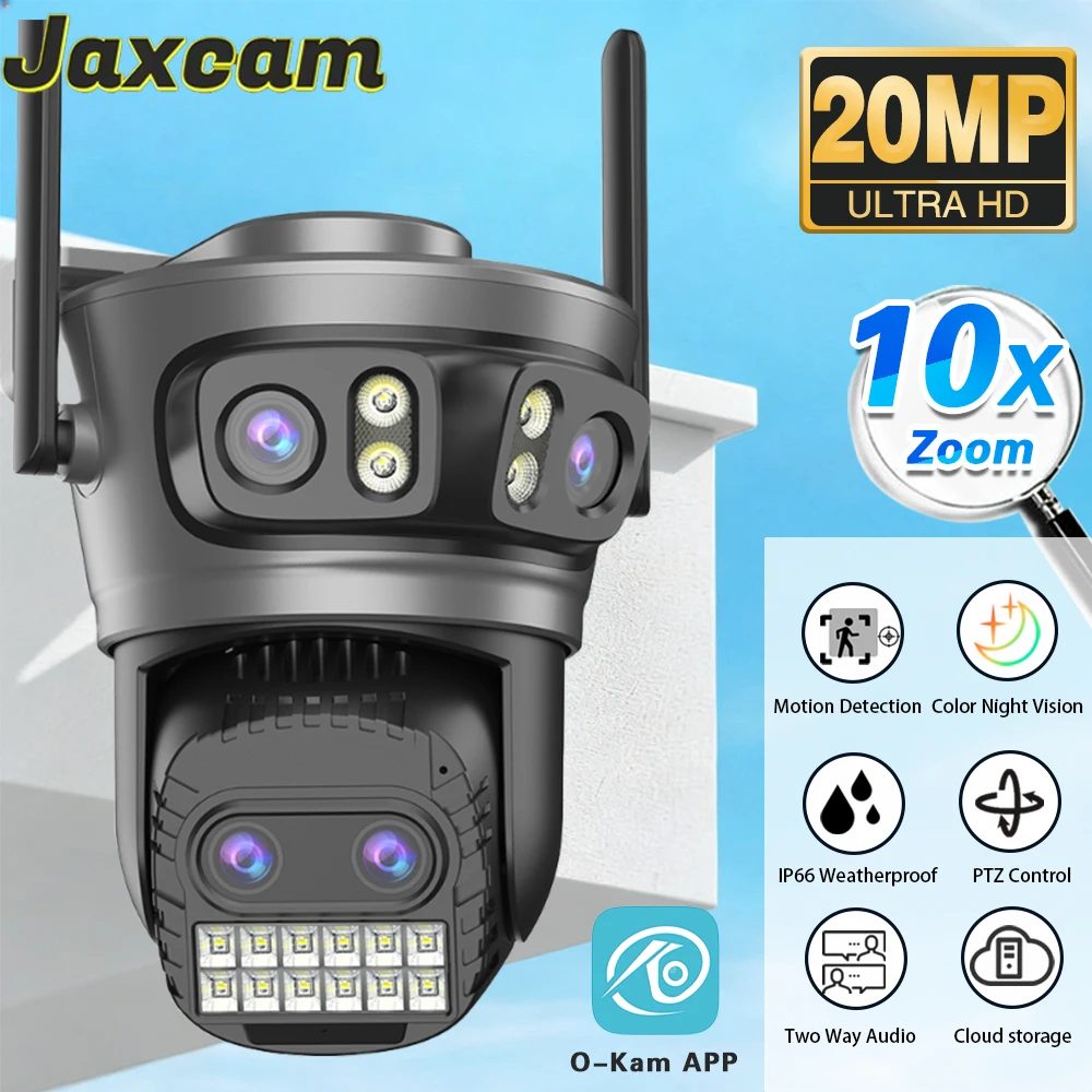20MP 8K HD WiFi Camera Outdoor 10X Zoom Four Lens Three Screen Auto Tracking Security Protection PTZ CCTV Video Surveillance