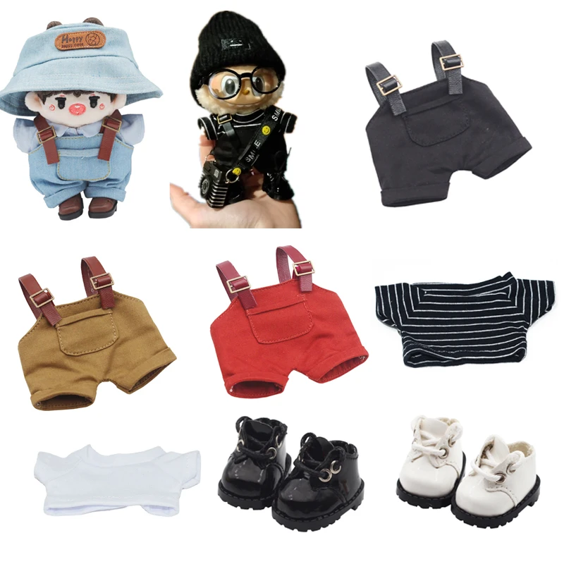 17cm Mini Doll'S Clothes Outfit Accessories For Labubu V1 V2 Striped overalls hats glasses shoes Cool handsome Clothing Gift