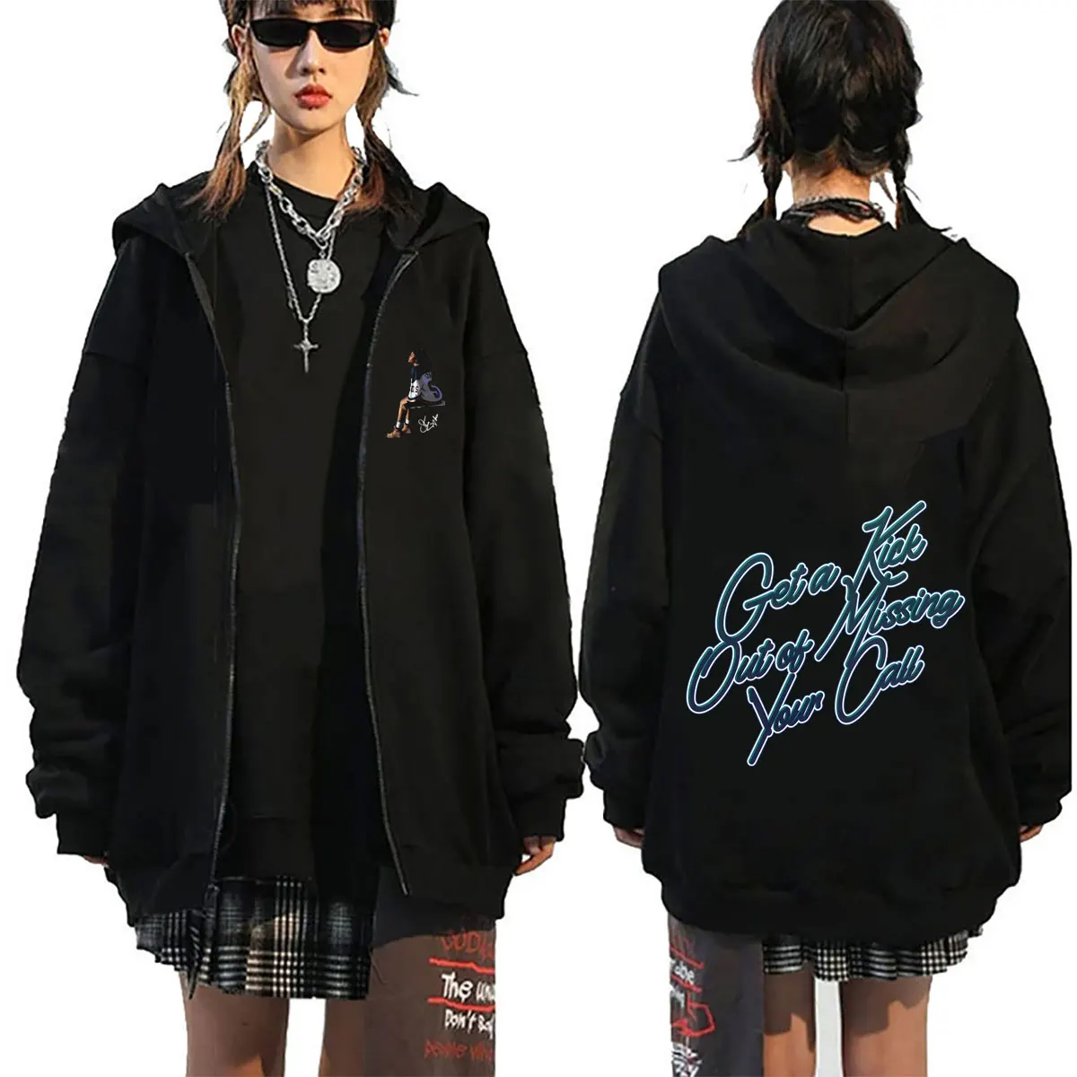 Rapper SZA Get A Kick Out of Missing Your Call Zipper Hoodie Men Women Hip Hop Fashion Oversized Zip Up Jacket Coat Streetwear