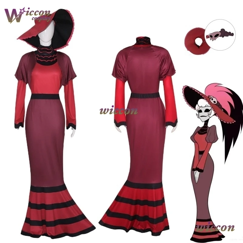زي هاسبين كارتون فندق روزي كوسبلاي فانتازيا زي الكبار النساء فستان سهرة هالوين كرنفال ملابس للحفلات شعر مستعار
