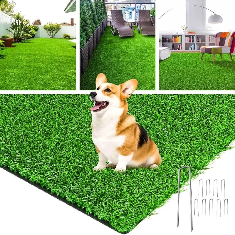 Artificial Grass Rug Indoor Outdoor, Realistic Synthetic Grass with Drainage Holes, Artificial Grass Turf