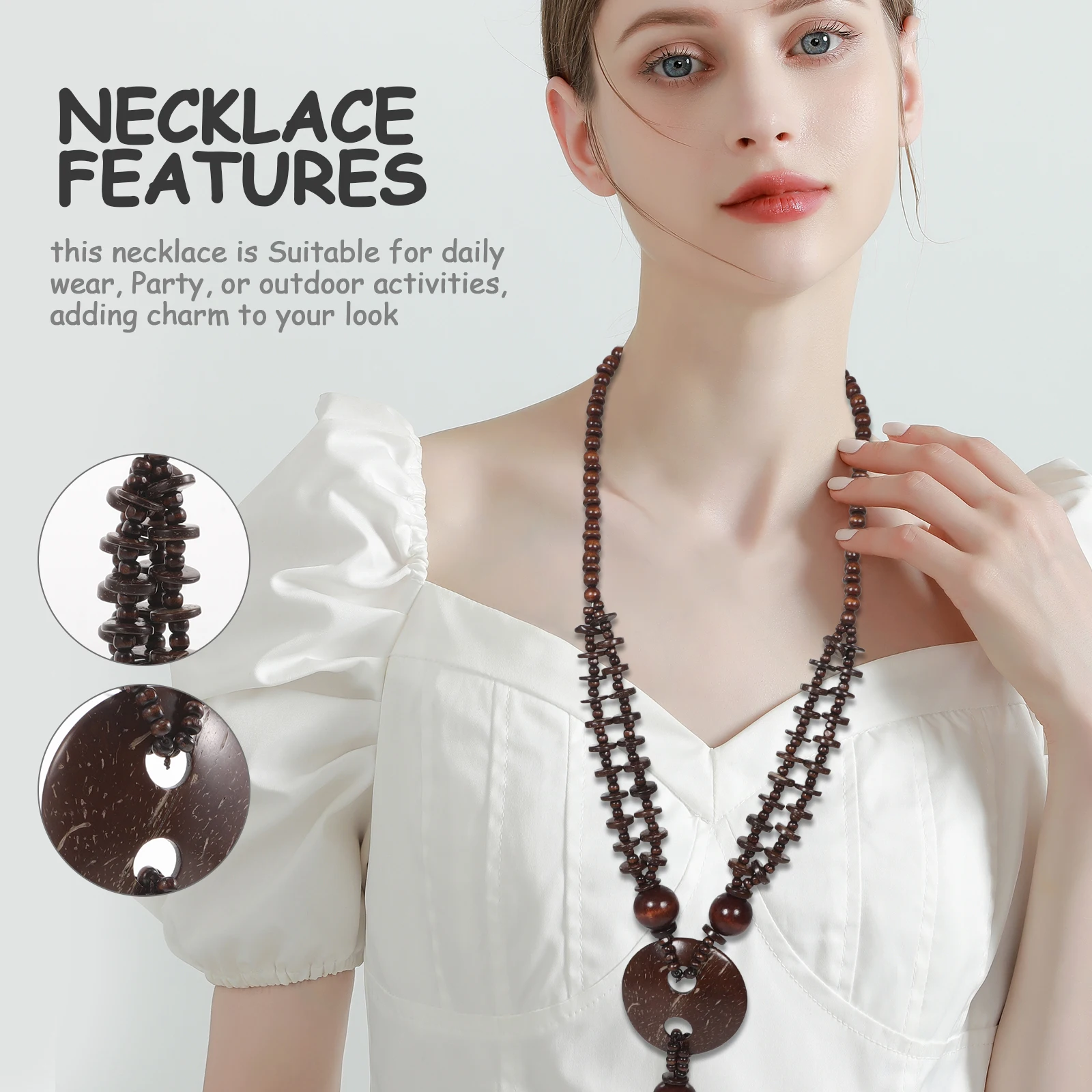 

Vintage Tassel Necklace Beaded Necklaces Coconut Shell for Men Dark Brown Boho Jewelry Women Miss