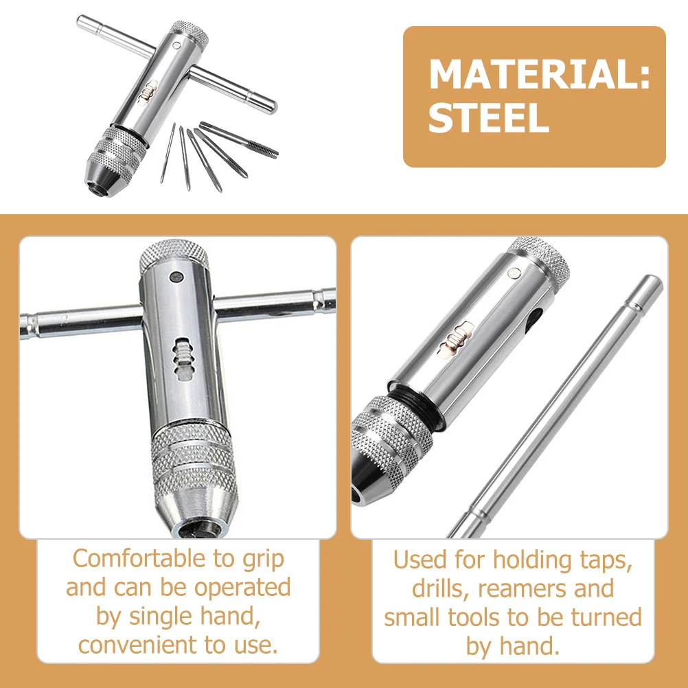 

1Set Adjustable Steel T-Handle Tap Wrench Ratchet Tap Wrench Manual Hand Tapping Drill Reamer Screw Extractor Tool