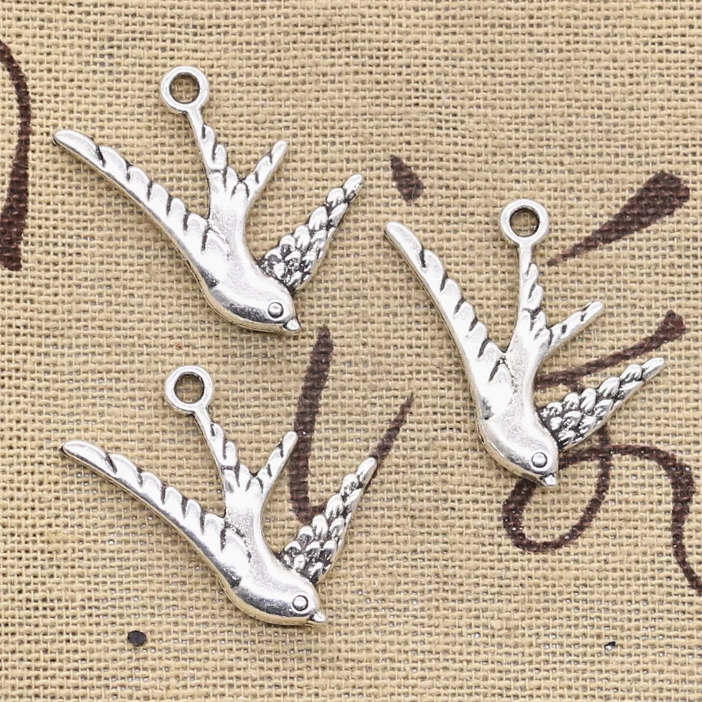 12pcs Charms Flying Swallow Bird 26x25mm Antique Silver Color Pendants Making DIY Handmade Tibetan Finding Jewelry