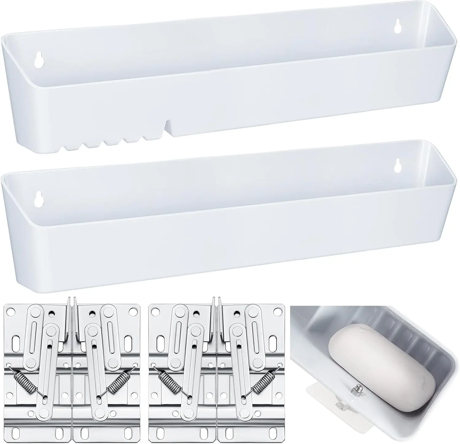 

Набор из 2-х выдвижных поддонов для раковины 14 дюймов с петлями, органайзер для мыла и губок для кухни и ванной, белый