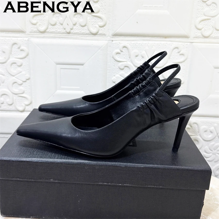

2026 Summer Pointy Toe Thin High Heels Sandals Real Leather Gladiator Stiletto Summer Trendy Dress Shoes Women zapatillas mujer