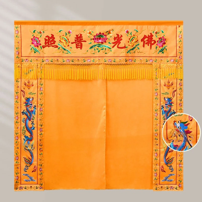 Single and double phoenix and double dragon background cloth embroidered Buddha curtain Buddha