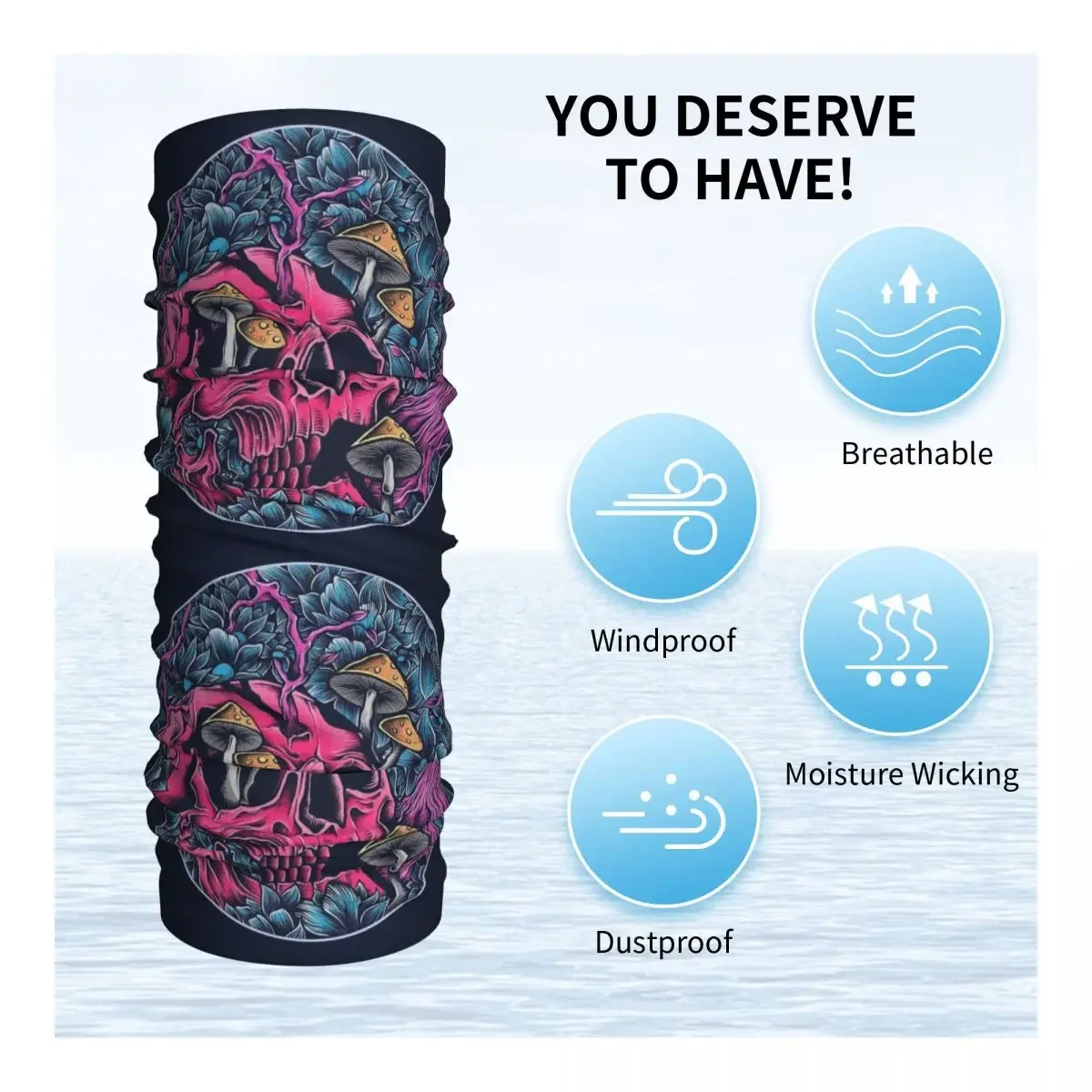 Trippy Skull Magic Mushroom Art Bandana Neck Gaiter UV Protection Face Scarf Cover Men Women Headwear Tube Balaclava