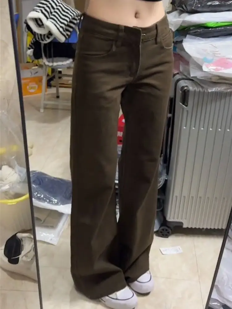 

Женские винтажные коричневые джинсы Y2K свободного кроя, ретро, с низкой посадкой, в стиле Харадзюку, джинсовые брюки, уличная одежда, гранж 2000-х, брюки-багги