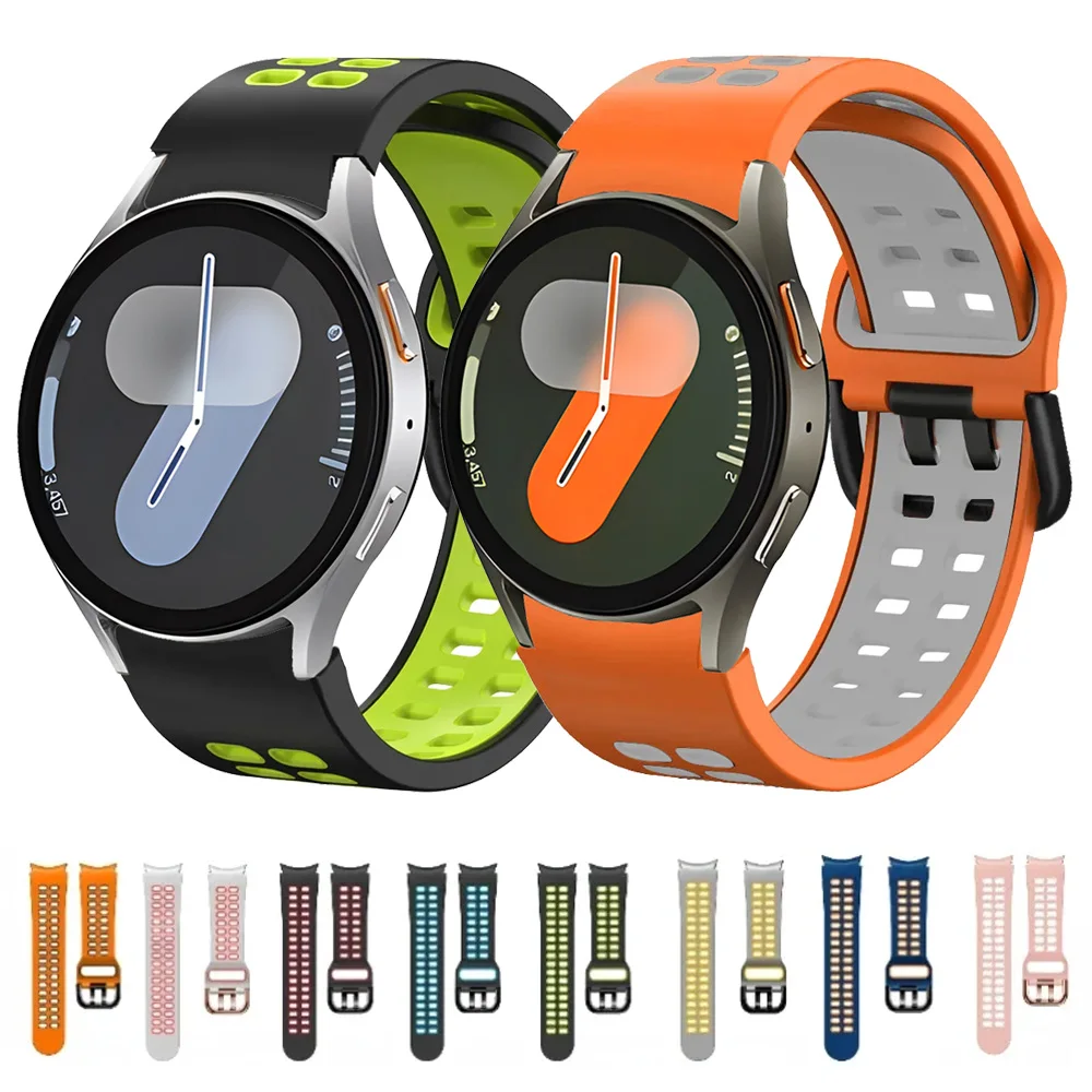 No Gap Two-Color Silicone Strap For Samsung Galaxy Watch 7/6/5/4 44mm 40mm Breathable Band Watch 6 4 Classic 47mm 43mm 46mm 42mm