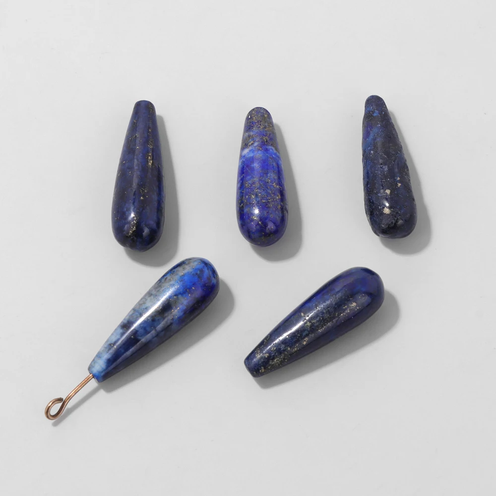 8x23mm Half Hole Water Droplet Stone Pendant Natural Black Obsidian Amethysts Clear Quartzs Charms for DIY Necklace Bracelet 1PC