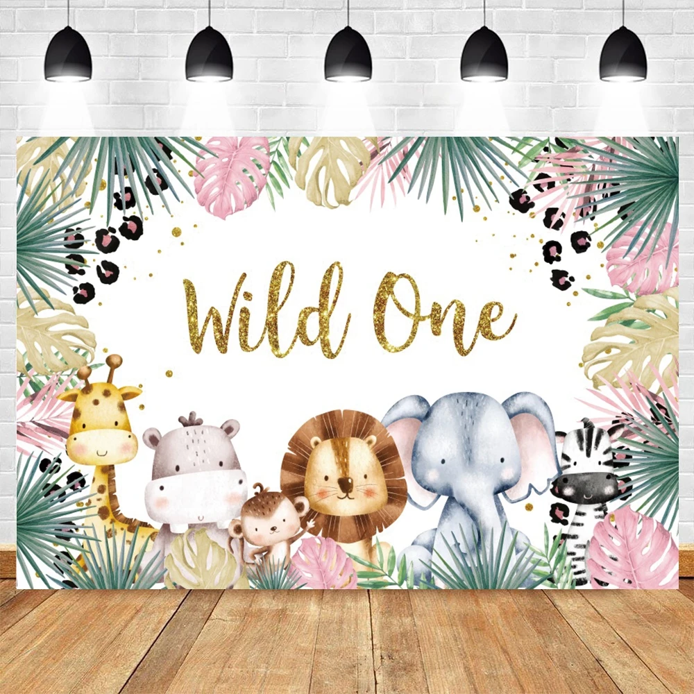 Jungle Safari Photography Backdrop Customized Tropical Forest Animals Wild One 1st Birthday Party Baby Shower Photo Background