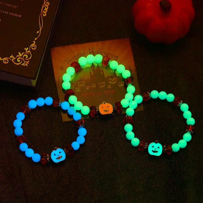 Bracelet de perles lumineuses d'halloween pour femmes et filles, Bracelets fantôme citrouille, bijoux cadeaux de fête