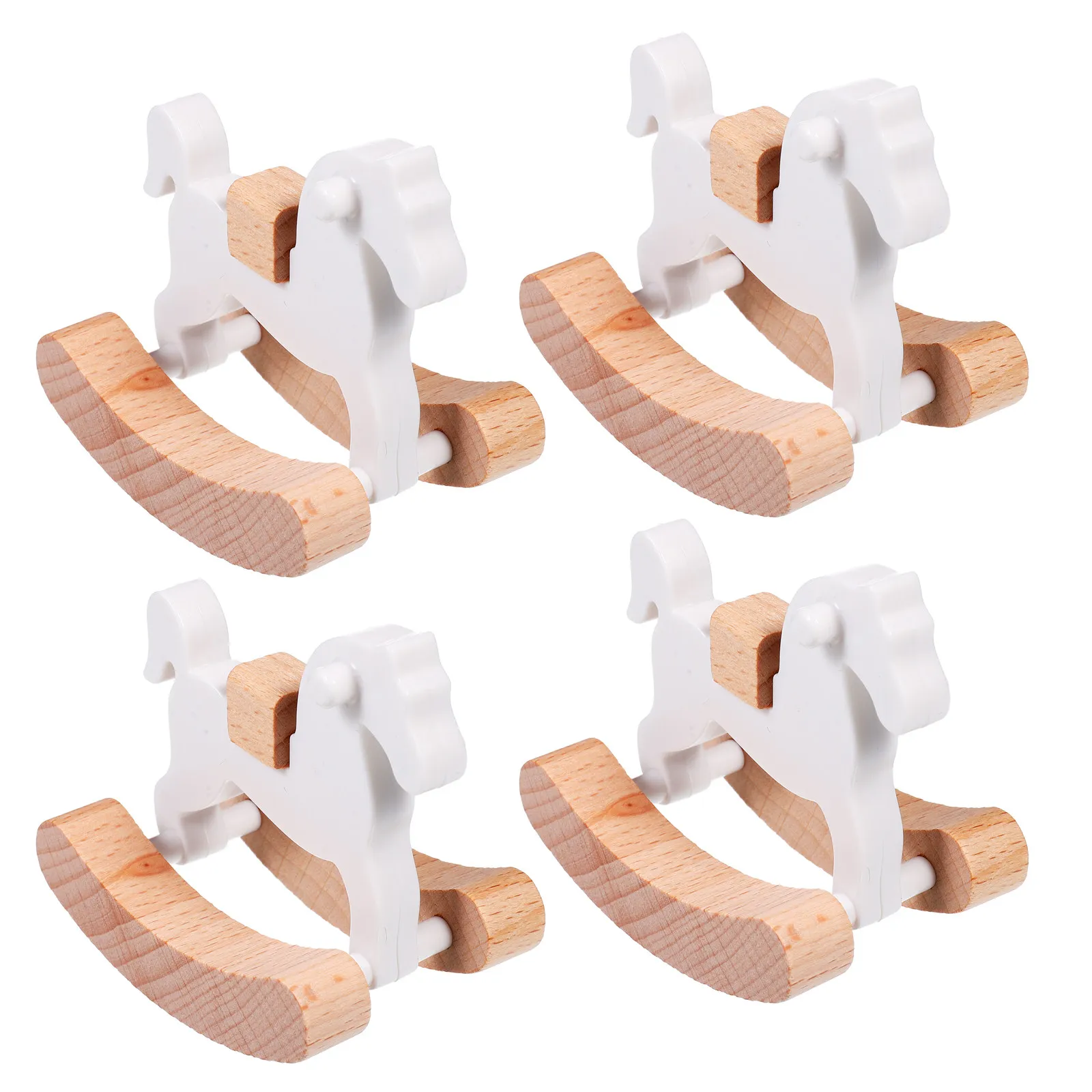 

Набор из 4 миниатюрных деревянных лошадок-качалок ручной работы для кукольного домика, детской комнаты, аксессуары для мебели, поделки своими руками