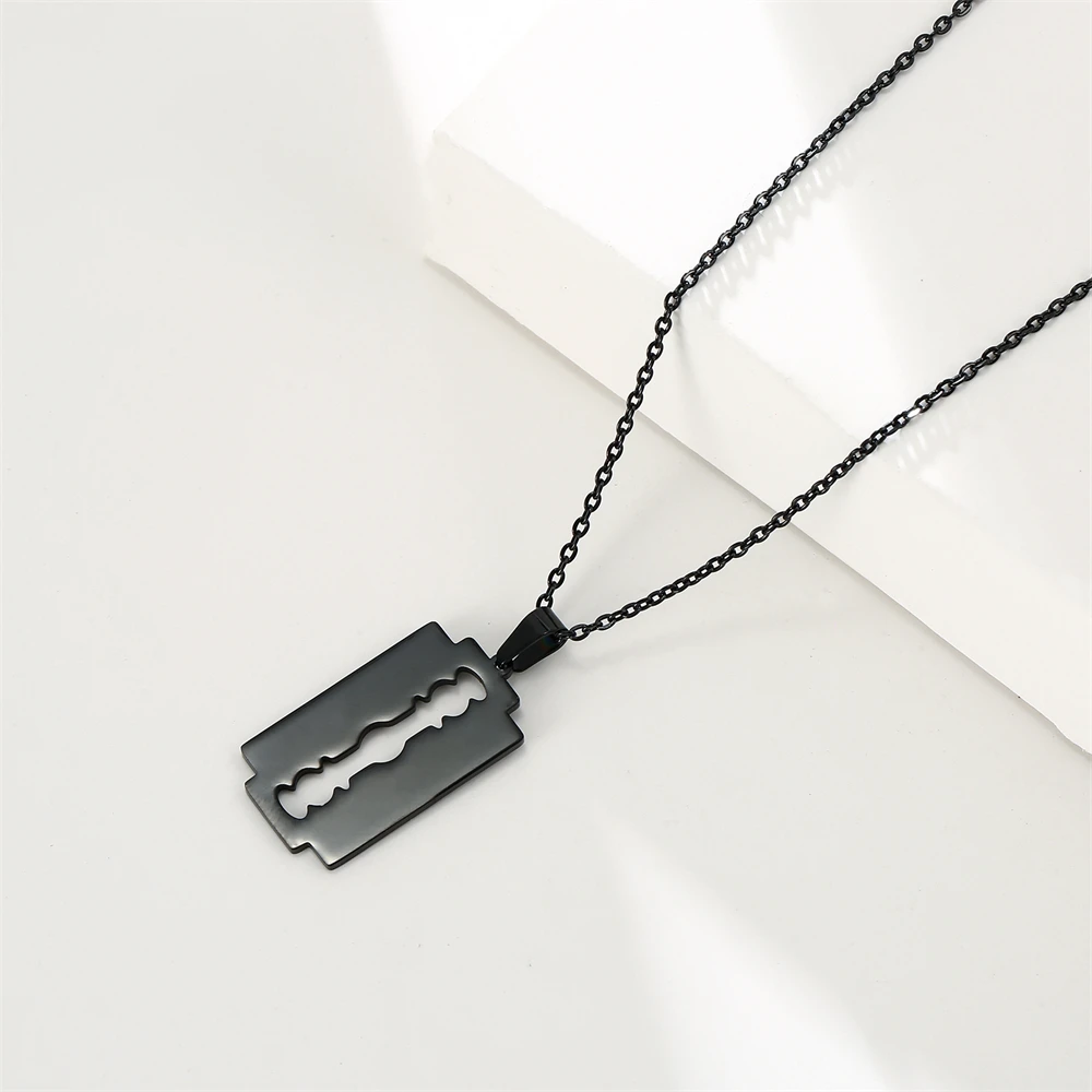 Cazador Razor Blade Necklace Shaver Shape Pendant Necklace Stainless Steel Cool Steel Necklace For Men Hip Hop Necklace Jewelry