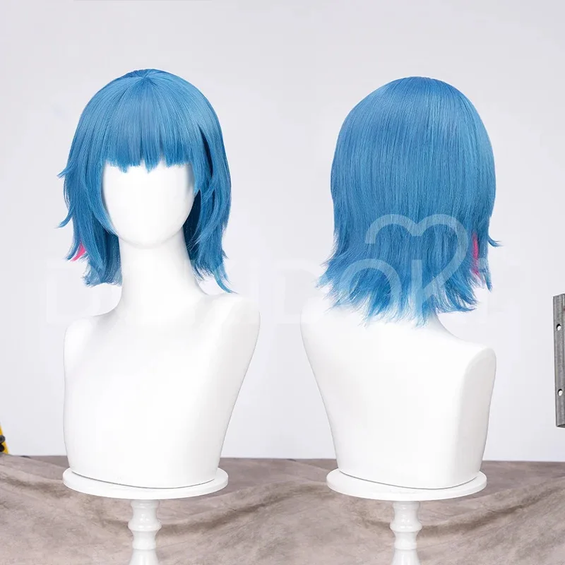 CyGame LoL Arcane2 Jinx Cosplay Perücke Pulver Cos Haar Kurze Perücke Ball Look Blaue Perücke Ekko Für Halloween Party Rolle Spielen Anzug Cospla