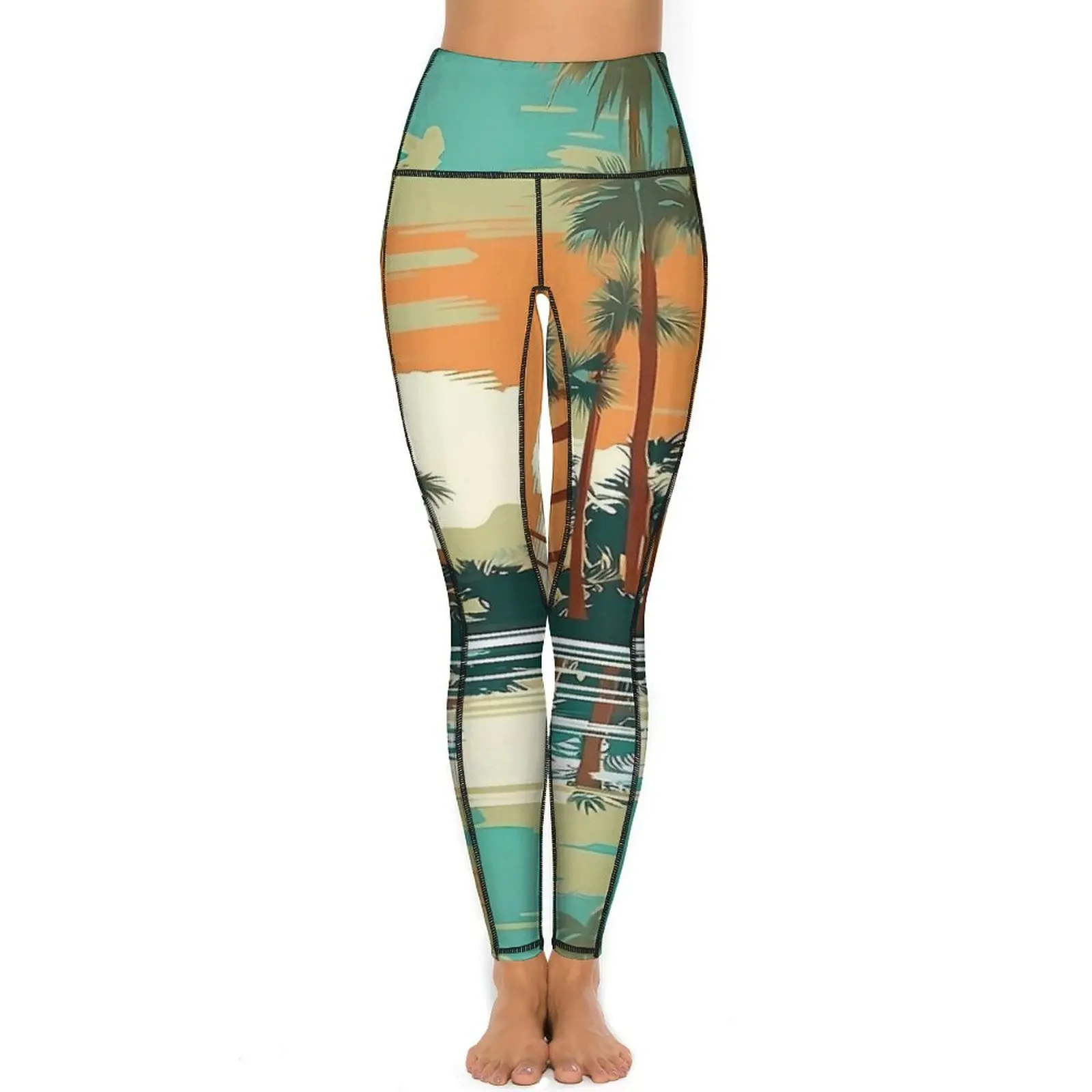 Hawaiian Yoga Pants Florida Travel Poster Leggings Sexy High Waist Breathable Yoga Sports Tights Quick-Dry Running Leggins