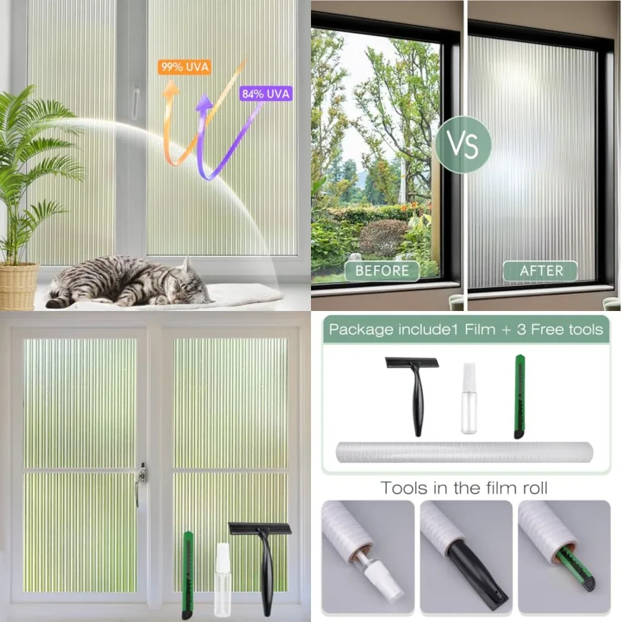 Película de Privacidad para Ventanas de Vidrio, Decorativa 3D, Sin Adhesivo, Bloquea Rayos UV y Calor, Vinilo de Privacidad para Día y Noche, para Baño y Sala de Estar