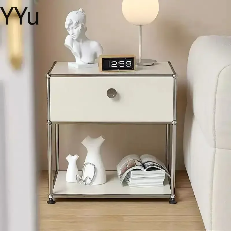 Vintage Bedside Cabinet with Stainless Steel Modules Buffet Sideboard Luxury Storage Drawers Storage Organizer Cabinet for Home