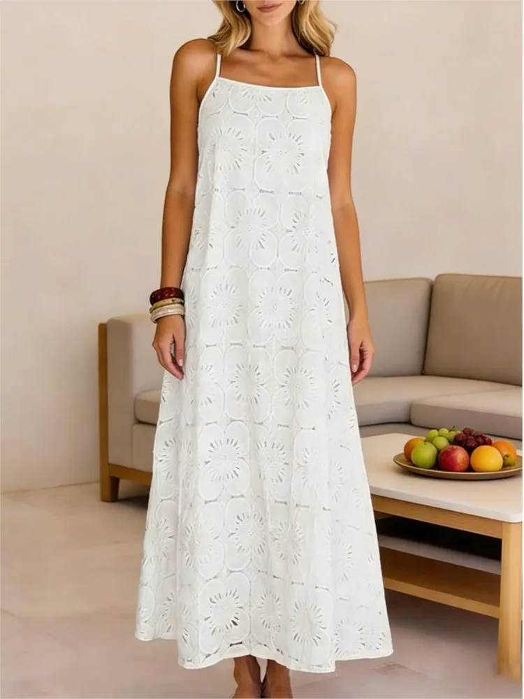 Sleeveless O Neck Jacquard Design Casual Beach Vacation Dress 2026 Summer New Mini Dress Women Party Dress White Female