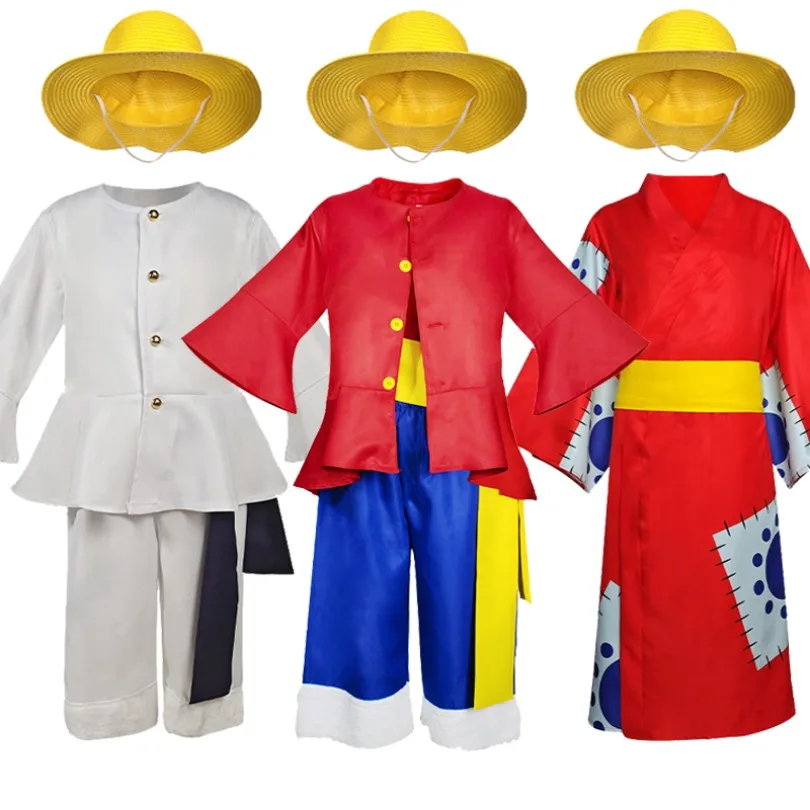 Anime Luffy enfant Cosplay Costumes singe D Cosplay Costumes chapeaux Halloween pour femmes hommes adulte Cos haut pantalon cadeaux