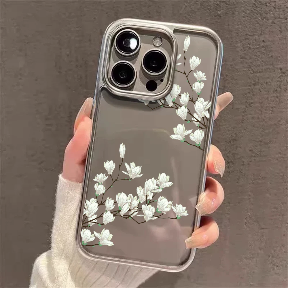 Blumen-Handyhülle für iPhone 17 15 13 14 16 11 12 Pro Max Plus 16 15 17 XR XS Hüllen Transparente Beschichtung Drop Plum Blossom Cover – Detail 3