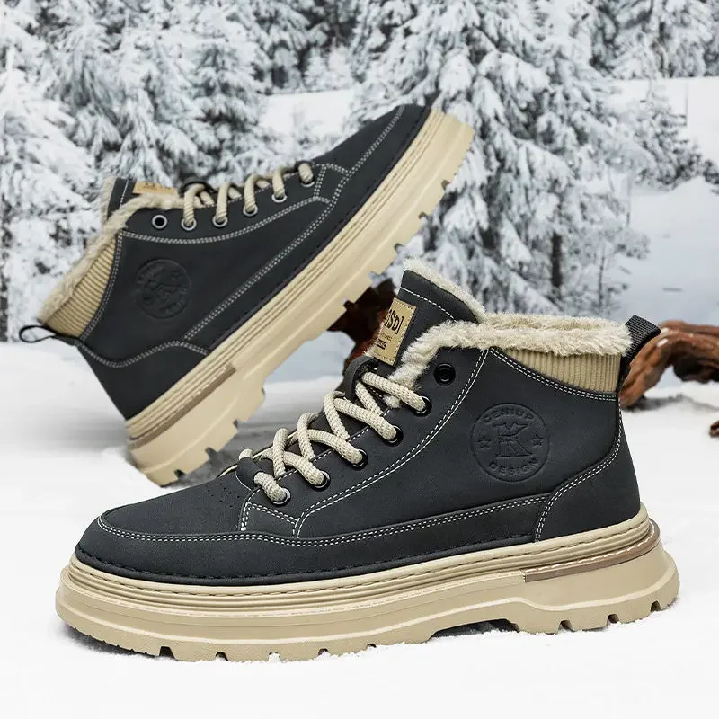 Sapatos de inverno masculinos plataforma rendas até botas de neve casuais quentes à prova de frio lã venda oferta marcas de alta qualidade pele confortável