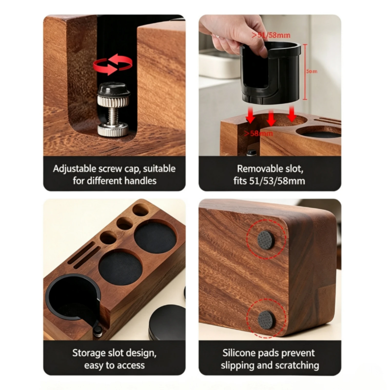 Coffee Tool Organizer Solid Wood Espresso Organizer Coffee Tool Holder Multi-Slot Portafilter Stand Wooden for Baristas