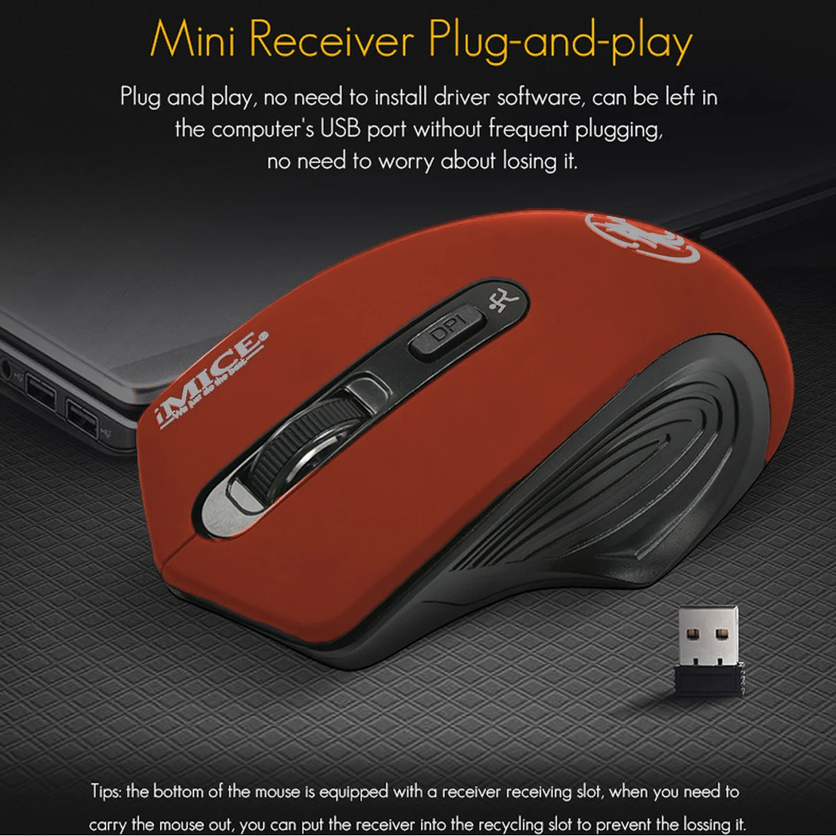 Imice G-1800 2.4G Usb Rode Draadloze Muis Zakelijk Kantoor 4 Knop Gaming Muis Geluid Uit Instelbare Gevoeligheid