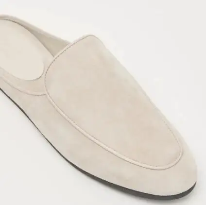 Women Ivory Suede Slip On Mules Loafers Retro Style Round Toe Flat Backless Slippers Casual Daily Dress Shoes Slides Slippers