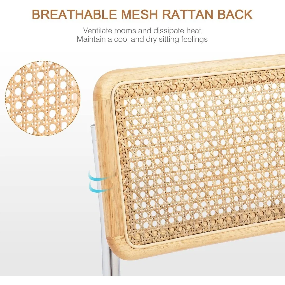 Kursi Bar Rotan Alami Set Isi 2, Bangku Tinggi Konter Modern dengan Sandaran Kayu Solid, Kursi Counter Height 26''