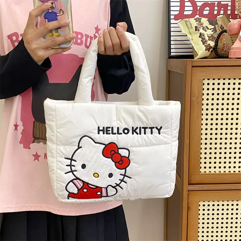 Sanrio Down Cloth Bag Hello Kitty Kuromi Cinnamoroll Cute Cartoon Handbag Casual Fashion The Tote Bags Single Shoulder Bag Gift