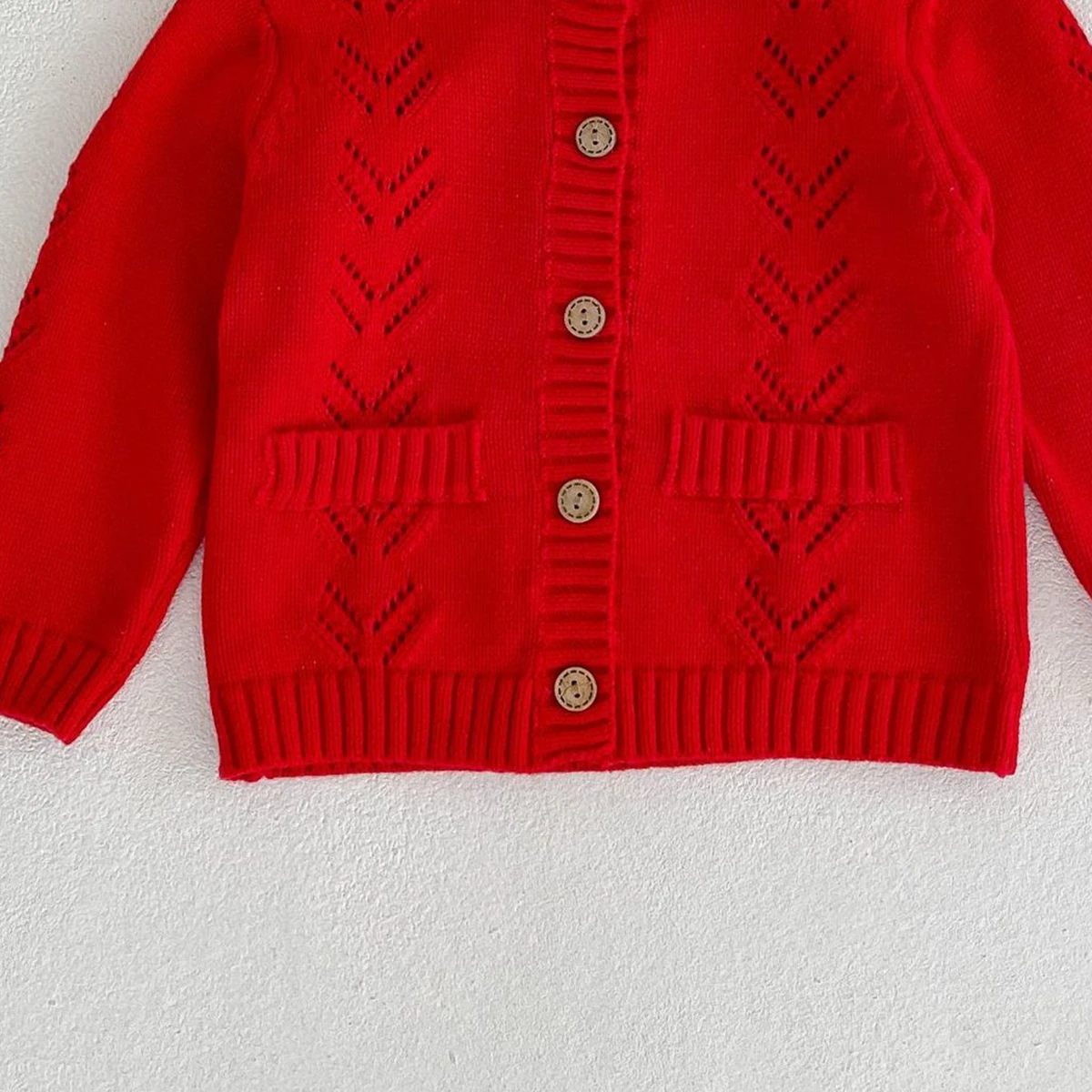 Instagram Spring and Autumn Wear 0-3 Year Old Baby Sweater New Fashion Item Solid Color Sweater Versatile Cardigan Hollow Knitte