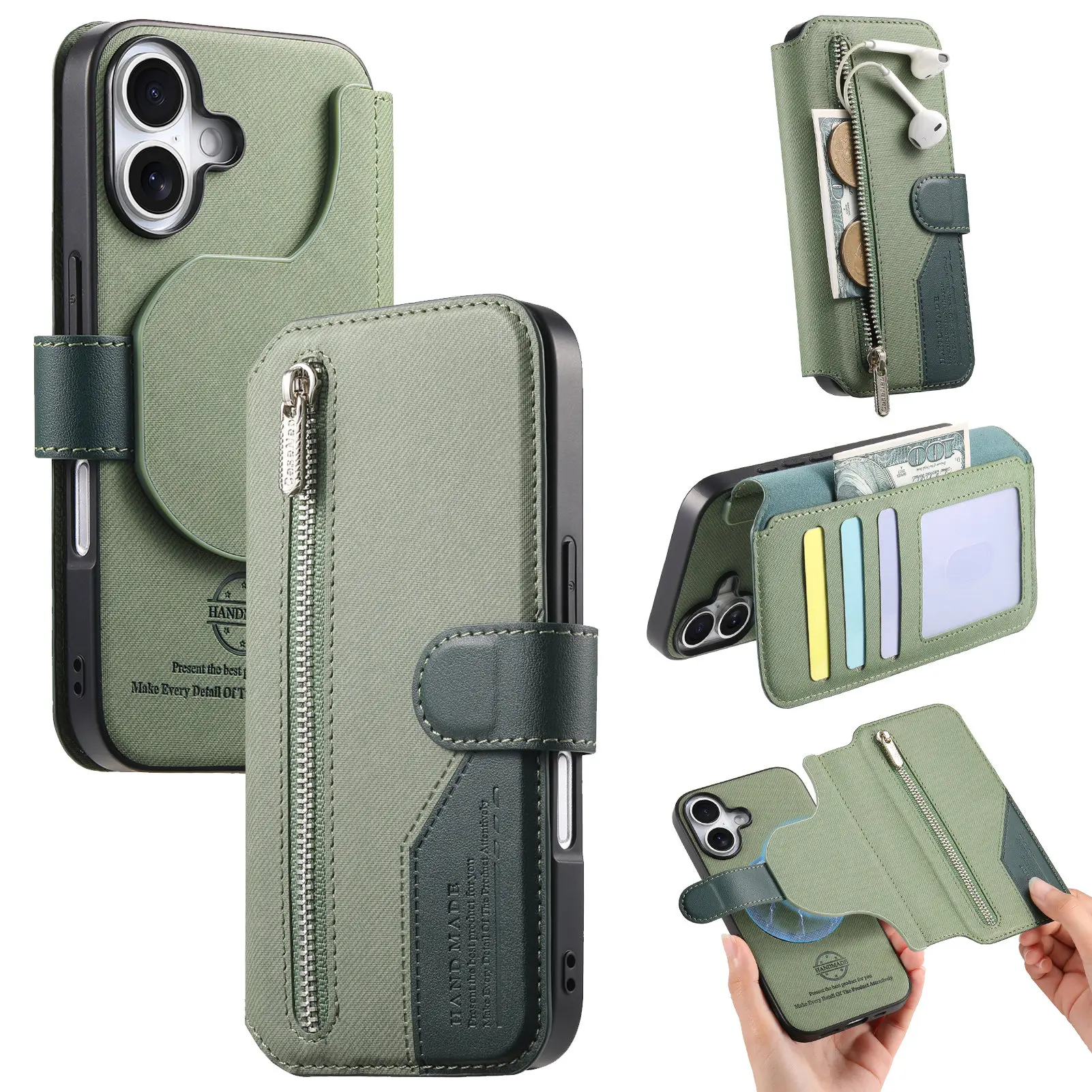 With Magsafe Canvas Flip Case for Samsung Galaxy A55 A54 A53 A52 A35 A34 A33 A32 A25 A15 A14 A31 Wireless Charging 3 Cards Cover