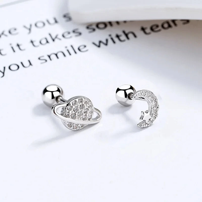 Fashion Simple Silver Color Small Zircon Stars Screw Earrings For Women Versatile Cartilage Helix Tragus Ear Piercing Jewelry