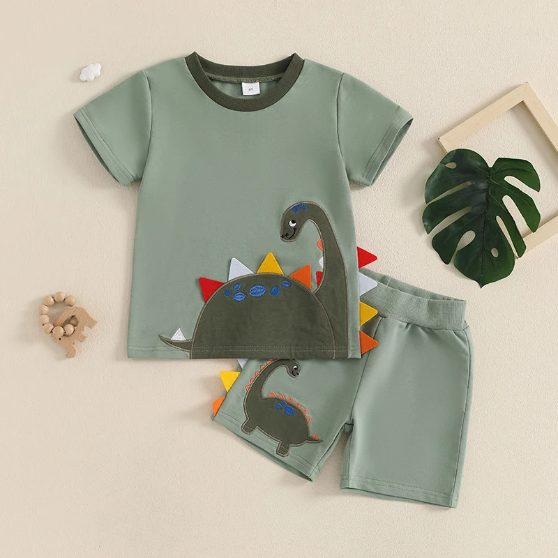 Baby Boy Summer Clothes Shark Embroidery Short Sleeve Crew Neck T-Shirt with Drawstring Waist Shorts Set