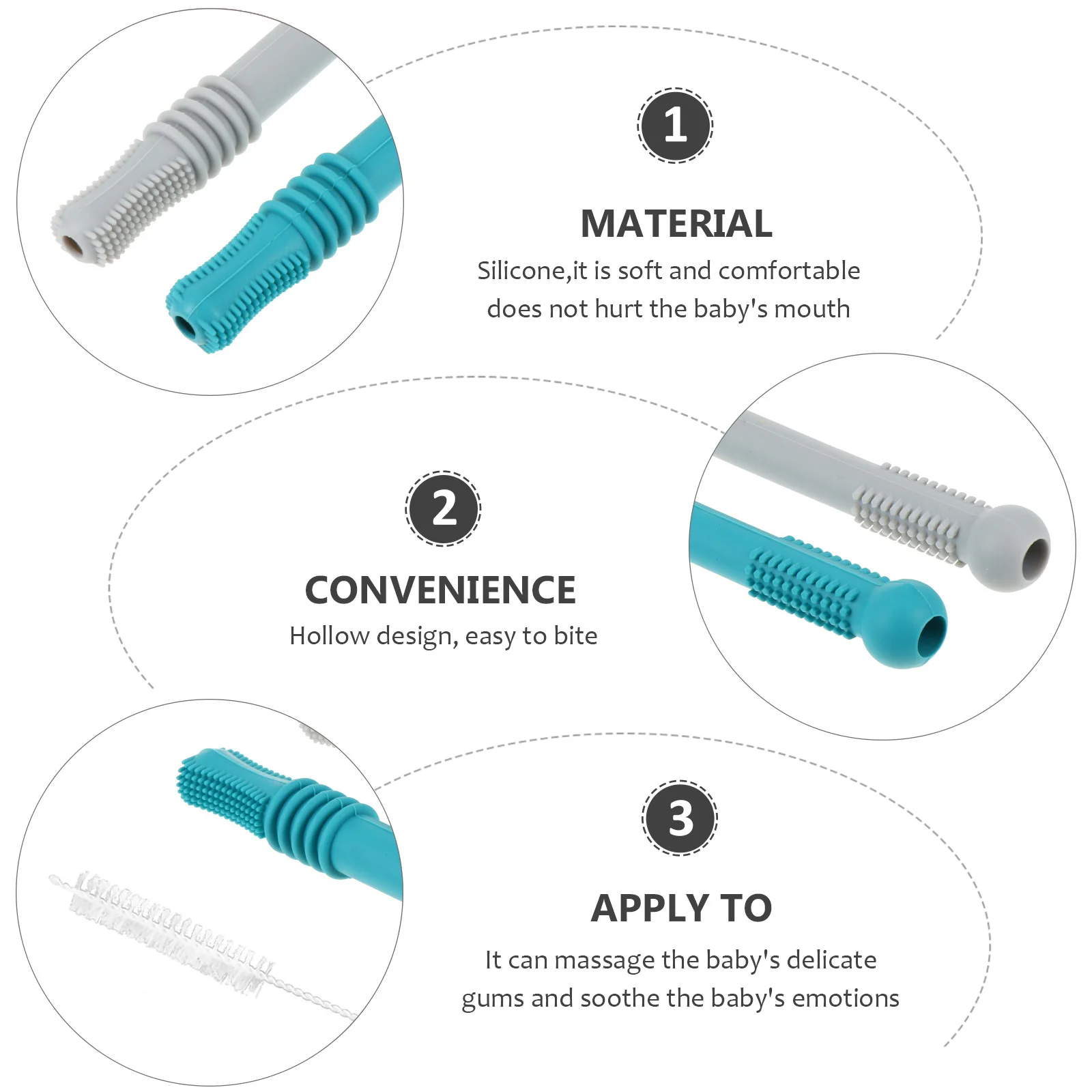 

1Set Baby Silicone Hollow Soft Elastic Infant Teether Tube Molar Cleaning Brush Chewing Supplies