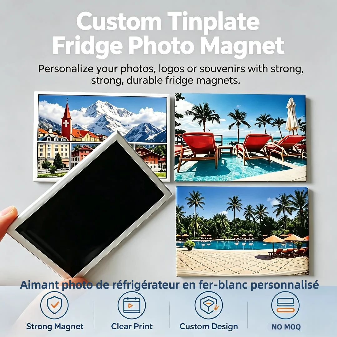 Custom Tinplate Fridge Photo Magnet Personalized Durable Printed Metal Tinplate Fridge Magnet Promotional Gift Tourist Souvenir