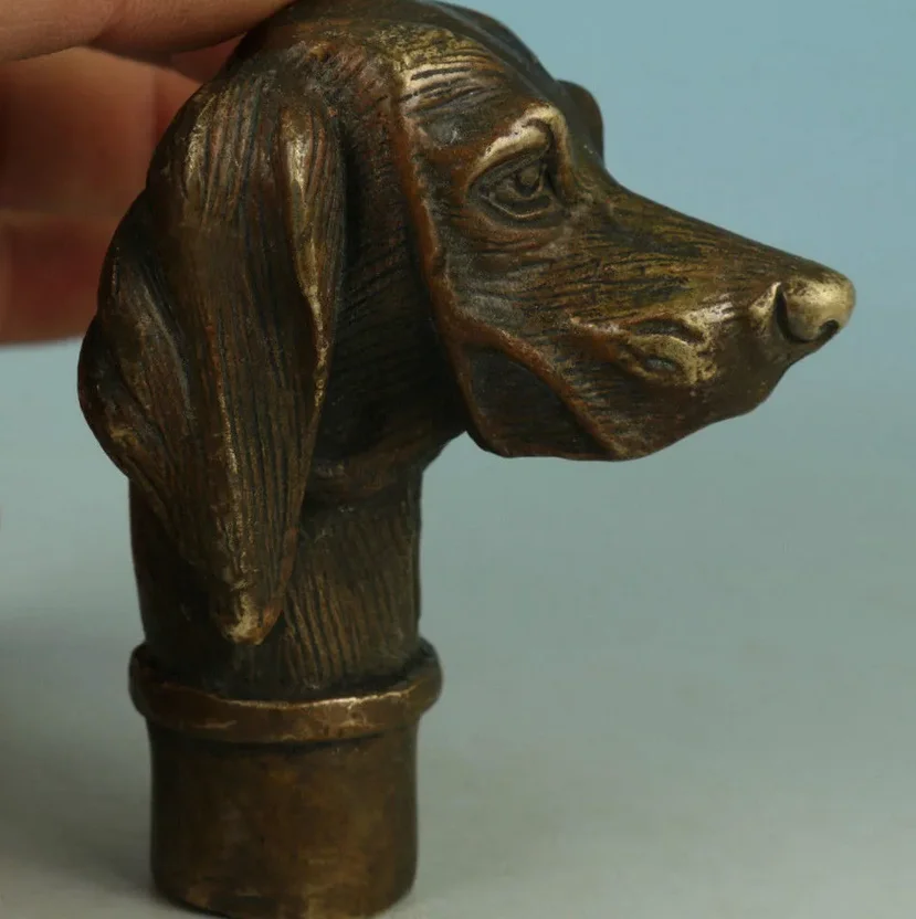 Антикварная викторианская ручка трости с бронзовой ручкой трости с головой собаки