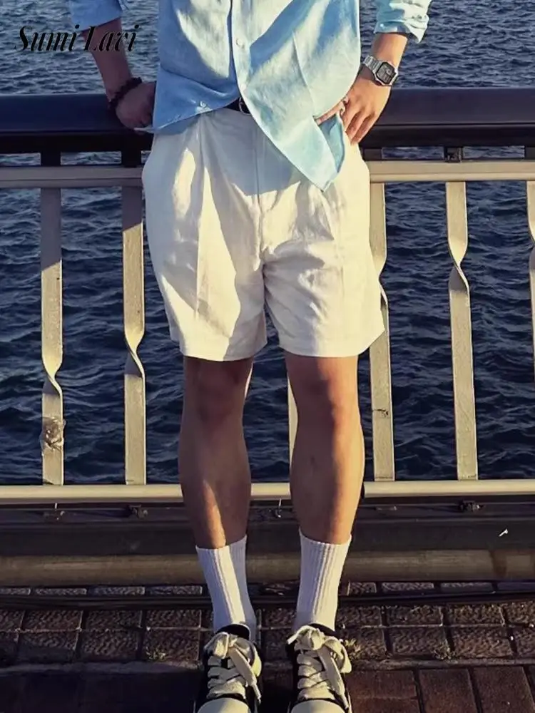 

2026 Summer Outdoor Casual Breathable Shorts Mens Vintage Loose Solid Color Linen Shorts Fashion Men Straight Linen Bottoms